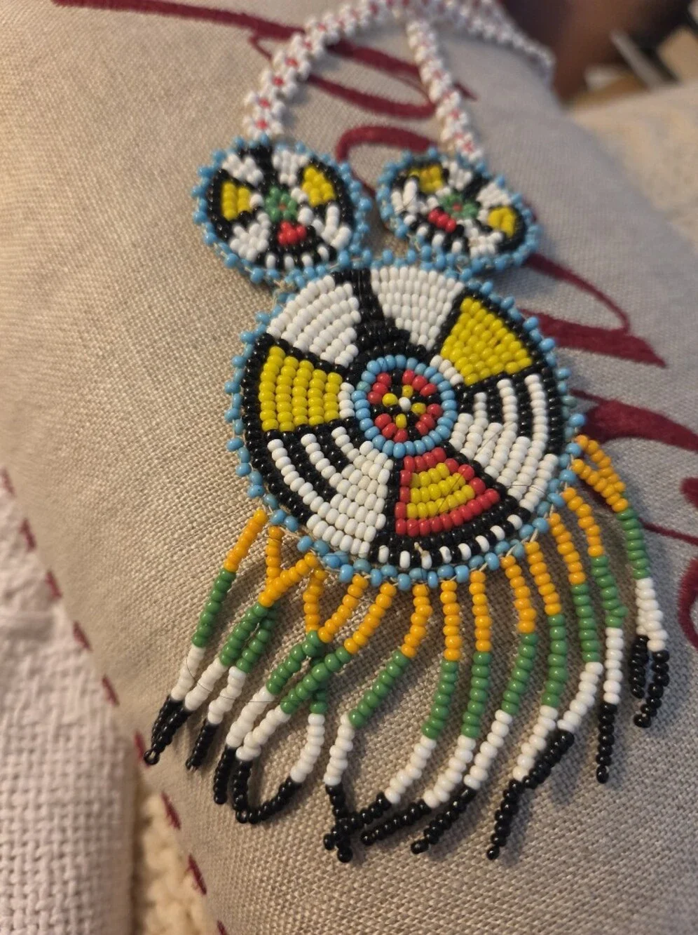 Vintage Native American Thunderbird Beaded Pendant Necklace With Keychain